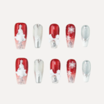 Medium coffin red silver Christmas press on nail design set