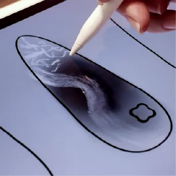 Digital nail design drawing process by LOST in PARK, abstract ripple-inspired pattern