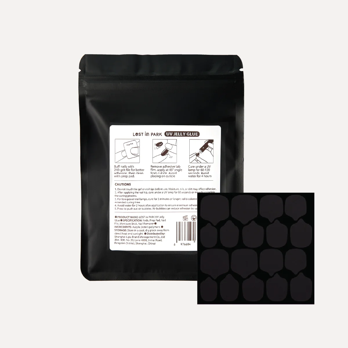 LOST in PARK UV jelly glue kit with press-on nail adhesive tabs