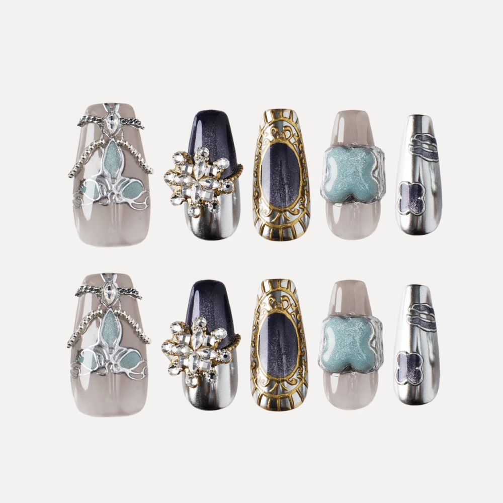 Full set of luxury long coffin press-on nails