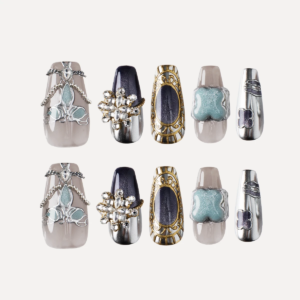 Full set of luxury long coffin press-on nails