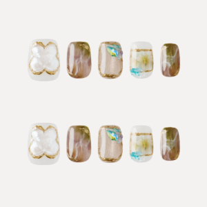 LOST in PARK Sunlight Opal short square press-on nail set layout